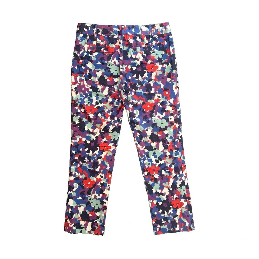 Tory Burch Women's Cropped Skinny‎ Floral Pants Size 4 Logo Print Stretch Cotton
